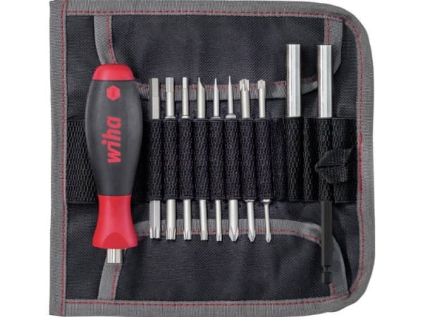 Wiha 44576 Bitsats 20 stycken T-profil, tvärgående Pozidriv, tvärgående Phillips, Notch, Unbrako inkl. bithållare