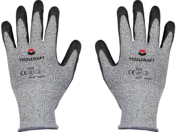 Toolcraft TO-5621610, Grå, blac, 2 stykker, EN 388, Polyester, Polyurethan, Syntetisk