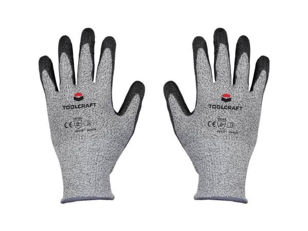 Toolcraft TO-5621610, Grå, blac, 2 stykker, EN 388, Polyester, Polyurethan, Syntetisk