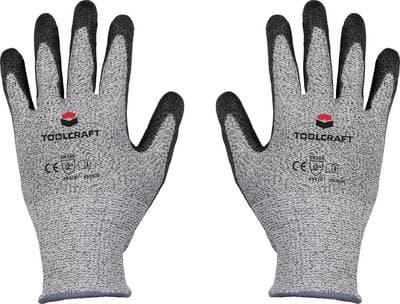Toolcraft TO-5621610, Grå, blac, 2 stykker, EN 388, Polyester, Polyurethan, Syntetisk
