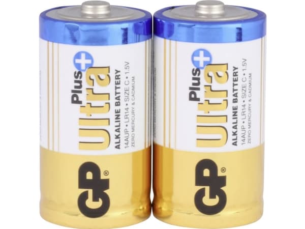 GP Batteries Ultra Plus Alkaline C, Engangsbatteri, C, Alkalinsk, 1,5 V, 2 stykker, Flerfarget