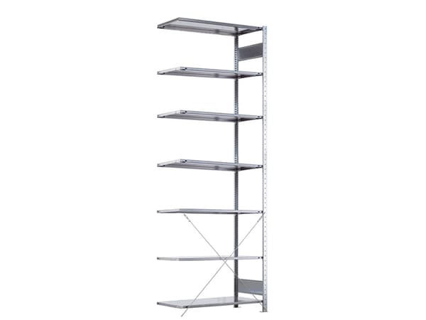 Følgesektion Boltless lagerreol, rygkryds 3000x1300x500 150 kg/hylde