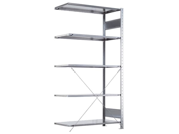 Følgesektion Boltless lagerreol, rygkryds 2000x1300x300 250 kg/hylde