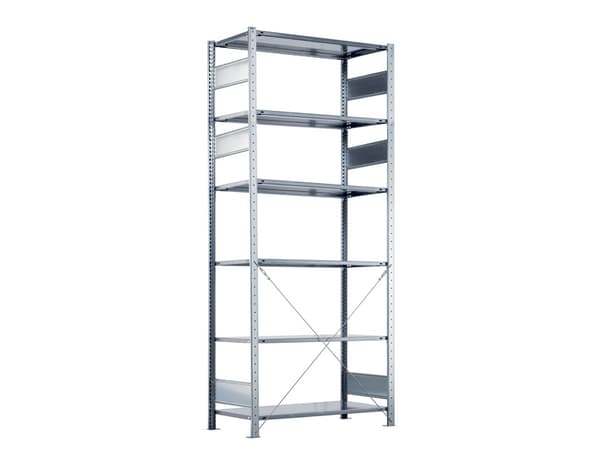 Startsektion Boltless lagerreol, rygkryds 2500x1300x600 250 kg/hylde