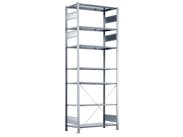 Startsektion Boltless lagerreol, rygkryds 3000x1300x500 250 kg/hylde