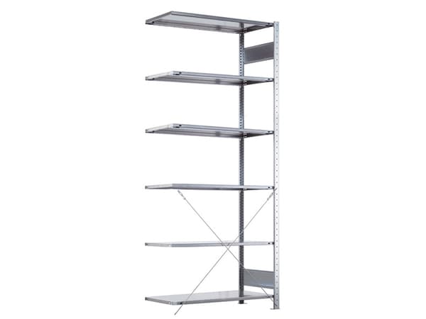 Følgesektion Boltless lagerreol, rygkryds 2500x1000x800 150 kg/hylde
