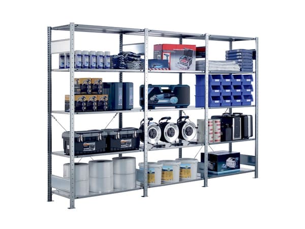 Følgesektion Boltless lagerreol, rygkryds 3000x750x400 150 kg/hylde