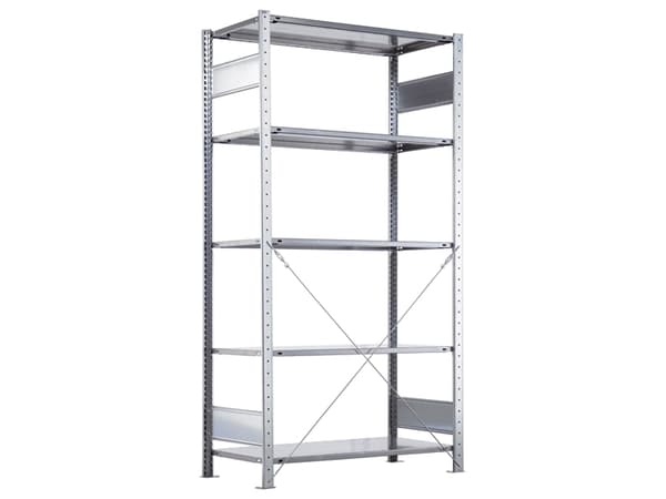 Startsektion Boltless lagerreol, rygkryds 2000x750x500 250 kg/hylde