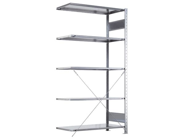 Følgesektion Boltless lagerreol, rygkryds 2000x750x300 250 kg/hylde