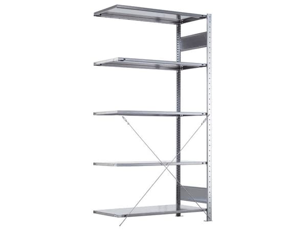 Følgesektion Boltless lagerreol, rygkryds 3000x750x300 250 kg/hylde
