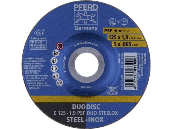 PFERD 62012630, 2,22 cm, 12,5 cm, 1,9 mm, 12200 RPM, 10 kpl