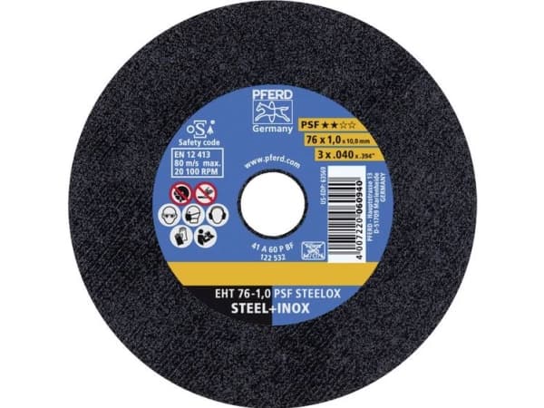 PFERD 69198287, Klippskiva, Platt i mitten, Gjuten aluminium, Gjutjärn, Rostfritt stål, Stål, Varje varumärke, 1 cm, 7,6 cm