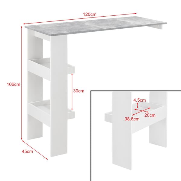[en.casa] Vägghängt barbord Bromölla-med hylla-120x45x106cm-melaminbelagd spånskiva-svart-betongkänsla