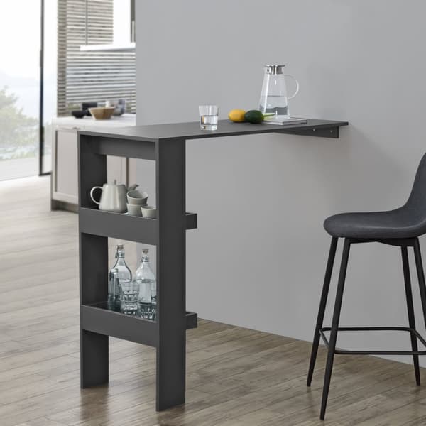 [en.casa] Vägghängt barbord Bromölla-med hylla-120x45x106cm-melaminbelagd spånskiva-mörkgrå