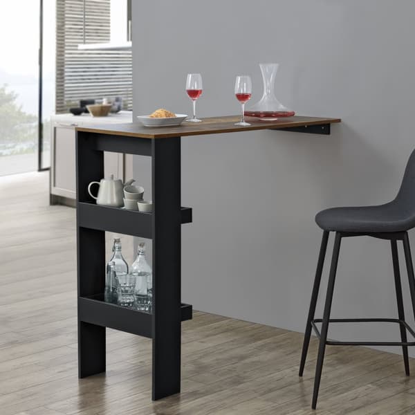 [en.casa] Vägghängt barbord Bromölla-med hylla-120x45x106cm-melaminbelagd spånskiva-svart-ekfärg