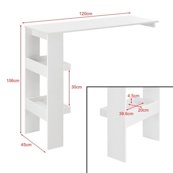 [en.casa] Vägghängt barbord Bromölla-med hylla-120x45x106cm-melaminbelagd spånskiva-vit