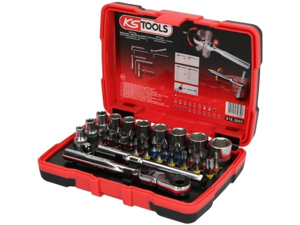 KS Tools 918.3005, Skiftnyckelsats, 33 huvud(er), Krom-vanadiumstål, DIN 3126, ISO 1173 - C 6.3, 405 g