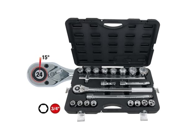 KS Tools 911.0721, Støpselsett, 3/4", 21 hoder, Kromvanadiumstål, 14,5 kg