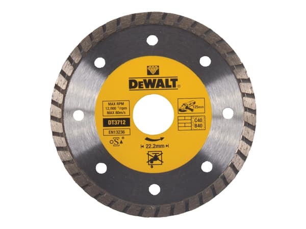 DeWALT DT3712-QZ, Turbo timanttireunainen terä, Kuivaleikkuu, Muuraus, EN13236, 2,22 cm, 12,5 cm