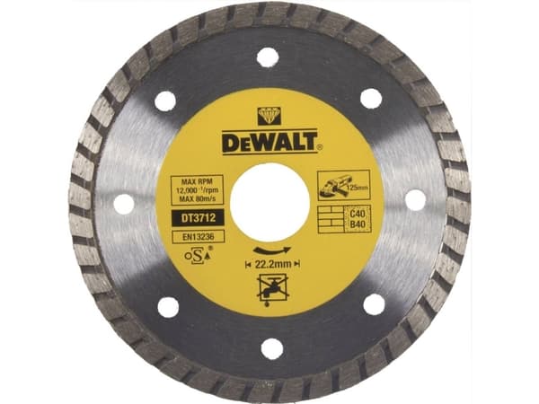 DeWALT DT3712-QZ, Turbo timanttireunainen terä, Kuivaleikkuu, Muuraus, EN13236, 2,22 cm, 12,5 cm