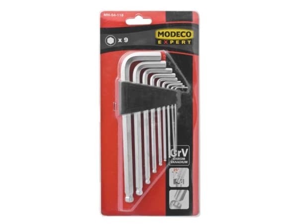 Modeco kuusiokoloavaimet tyyppi L 1,5-10mm kuulalla 9kpl (MN-54-118)