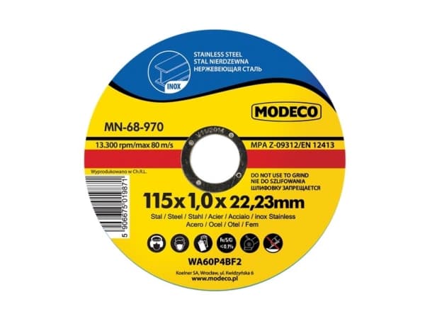 Modeco Flat grinding wheel for cutting steel 115x1x22.23mm 50 pcs. - MN-68-970