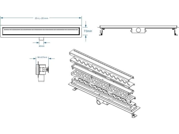 Hydroland HYDROLAND LINEÆR DRENERING SLEEK 600 sort GLASS // OD.H.SLEEK-600-sort