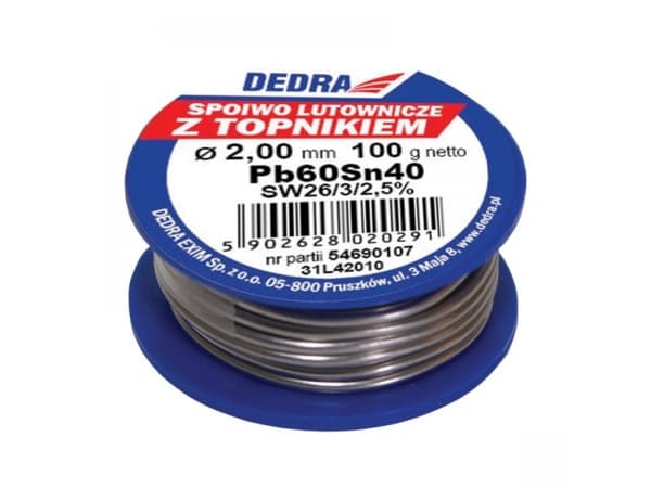 Dedra Solder with Pb60Sn40 flux 2mm 100g on a spool - 31L42010