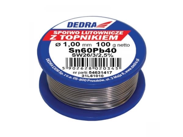 Dedra Solder with Pb60Sn40 flux 1mm 100g on a spool - 31L61010