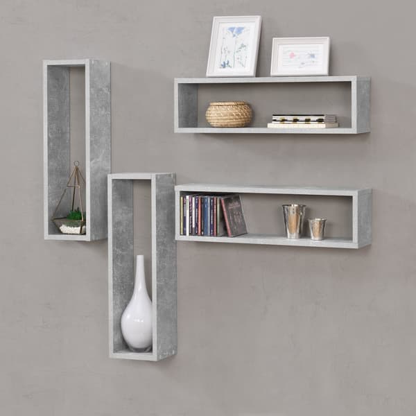 [en.casa] Väggskåp Fagernes set 4-59x14,5x17cm-melaminbelagd spånskiva-betongimitation