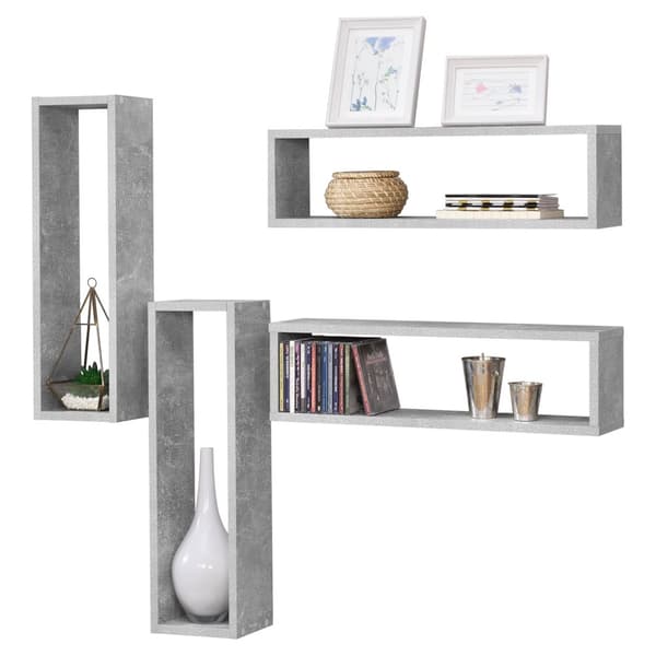 [en.casa] Väggskåp Fagernes set 4-59x14,5x17cm-melaminbelagd spånskiva-betongimitation