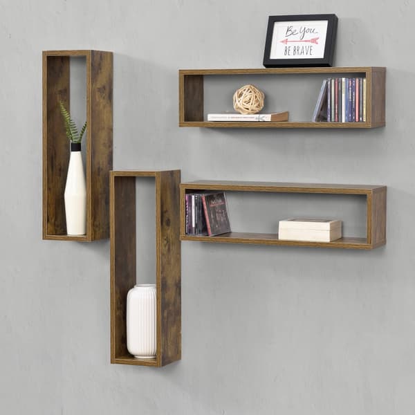 [en.casa] Väggskåp Fagernes set 4-59x14,5x17cm-melaminbelagd spånskiva-mörk träfärg