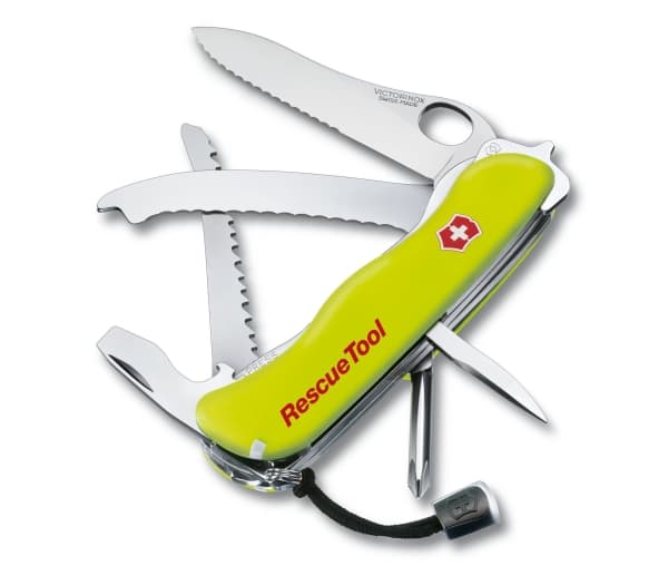 Victorinox Rescue Tool, Klappkniv med lås, Multiverktøyskniv, Spey point, Rustfritt stål, Polyamid, Gult