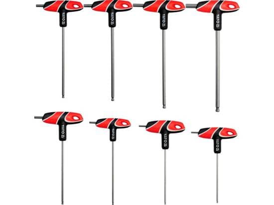 Yato YT-05597, Insexnycklar med L-handtag, set, Metrisk, 8 styck, T-handtag med kort skaft, Polypropylen (PP), Termoplastiskt gummi (TPR), Stål