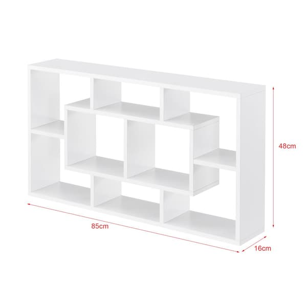 [en.casa] Vägghylla Saputit med 8 fack-85x16x48cm-melaminbelagd spånskiva-vit