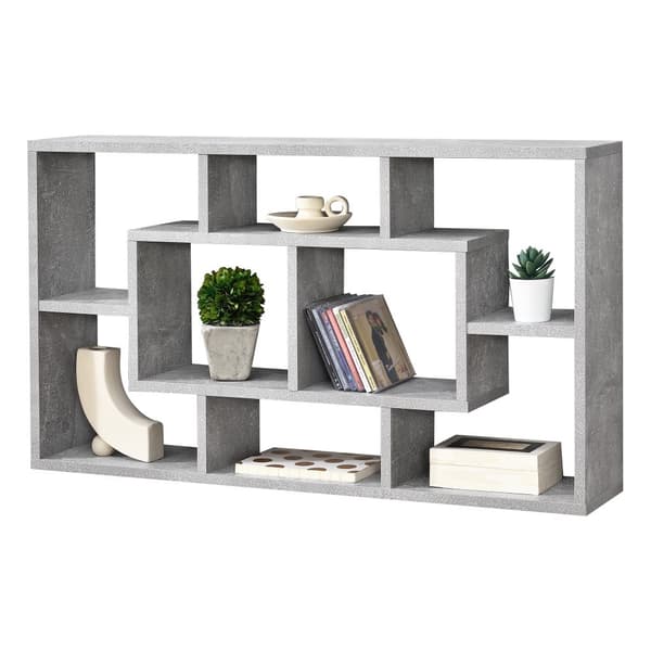 [en.casa] Vägghylla Saputit med 8 fack-85x16x48cm-melaminbelagd spånskiva-betongimitation