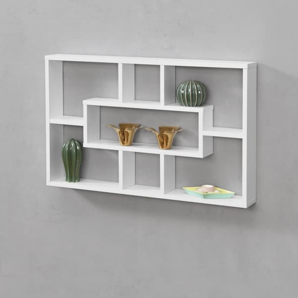 [en.casa]® Vägghylla Qinngua med 7 fack-77x10x48cm-melaminbelagd spånskiva-vit