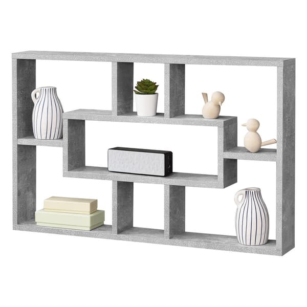 [en.casa]® Vägghylla Qinngua med 7 fack-77x10x48cm-melaminbelagd spånskiva-betongimitation