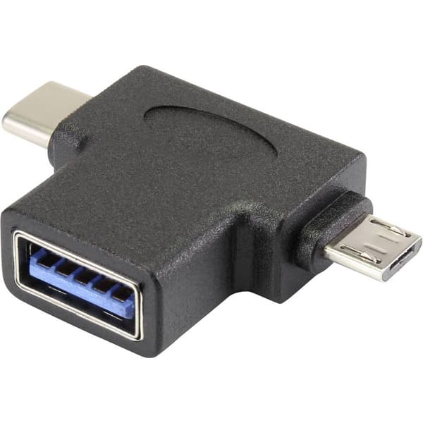 Renkforce USB 3.0 Adapter [1x USB-C® hane, USB 2.0 Micro-B hane - 1x USB 3.2 Gen 1 A hona (USB 3.1)] OTG, guldpläterad