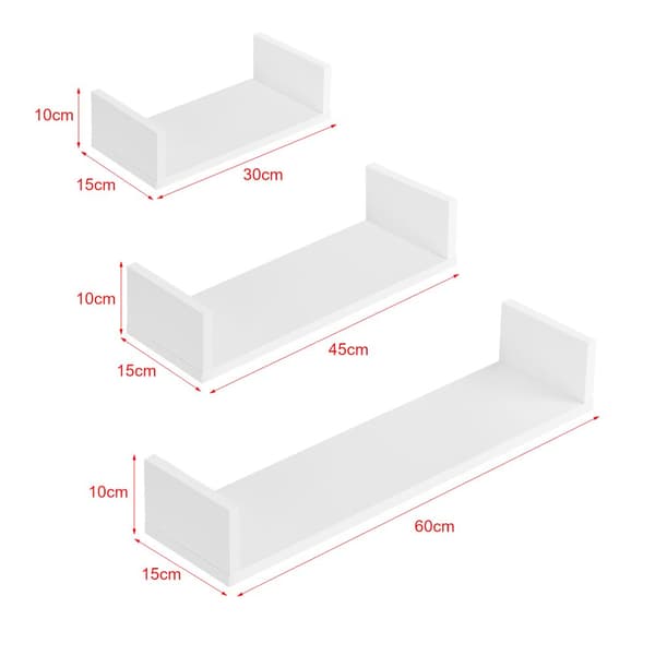 [en.casa]® Vägghylla Vennesia set 3-30/45/60x15x10cm-melaminbelagd spånskiva-vit