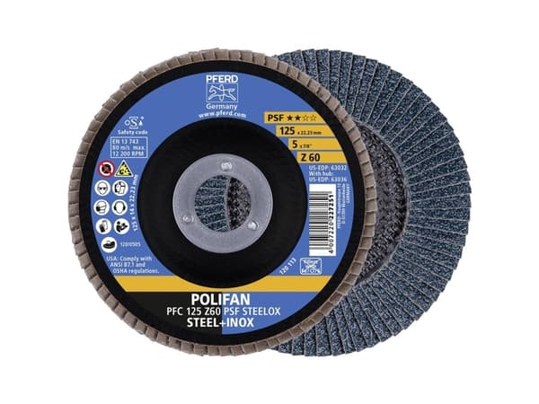 PFERD Polifan, Slipskiva, Rostfritt stål, Stål, Varje varumärke, 2,22 cm, 12,5 cm, Grå