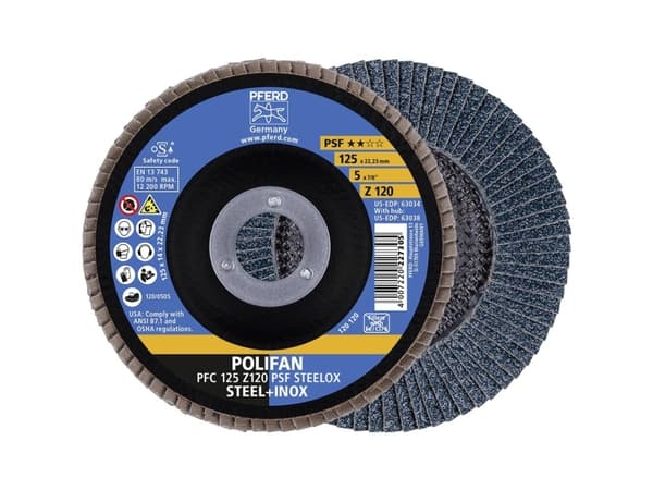 PFERD Polifan, Slipeskive, Rustfritt stål, Stål, Alle merker, 2,22 cm, 12,5 cm, Grå