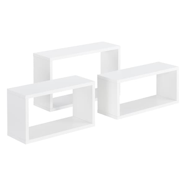 [en.casa]® Vägghylla Mandal set om 3-melaminbelagd spånskiva-vit-max.belastning: 5 kg per hylla