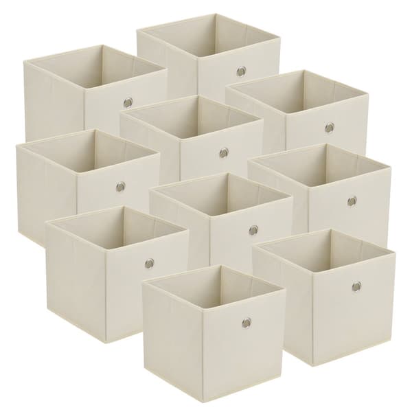 [en.casa] Hopfällbar förvaringslåda set om 10-28x30x30cm-nonwoven tyg-beige