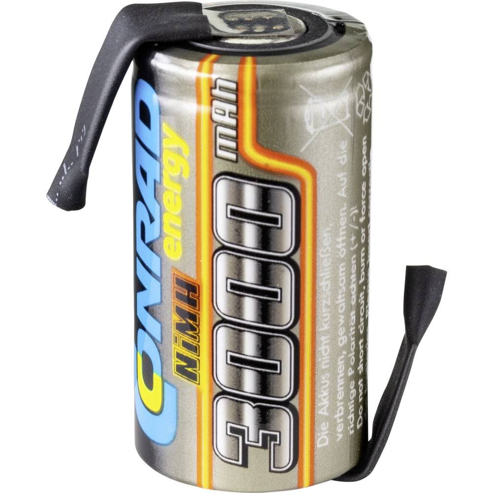 RC Batteri-cell NiMH Sub-C 1.2 V 3000 mAh Conrad energy med lödstift