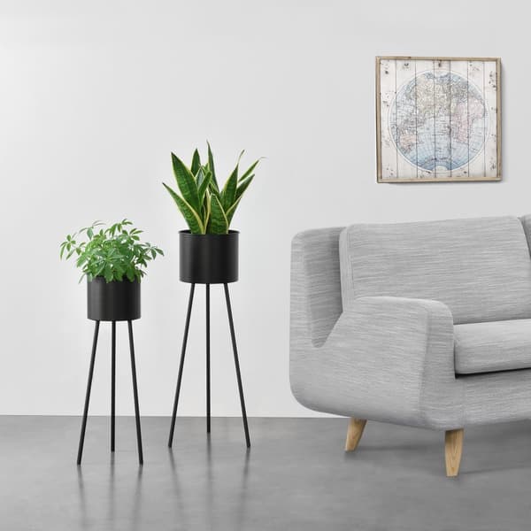 [en.casa]® Växtställ Dalhem set om 2 med inbyggda krukor-metall svart