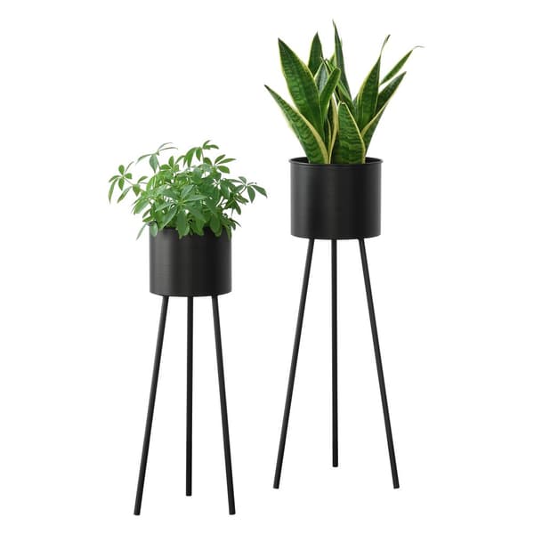 [en.casa]® Växtställ Dalhem set om 2 med inbyggda krukor-metall svart