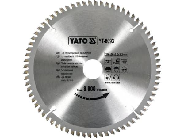 Yato YT-6093, Gjuten aluminium, Laminat, Plast, 21 cm, 3 cm, Tungsten Carbide Tipped (TCT), 2,2 mm, 8000 RPM