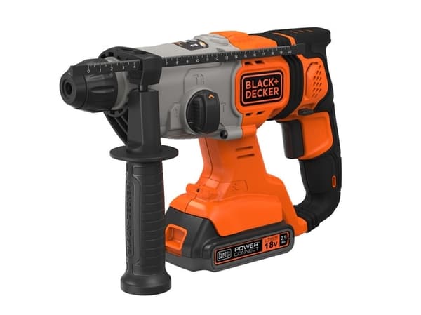 BLACK+DECKER BCD900E2K - Roterende hammer - trådløs - 3-modus - SDS-plus - 1.2 joule - 2 batterier - 18 V