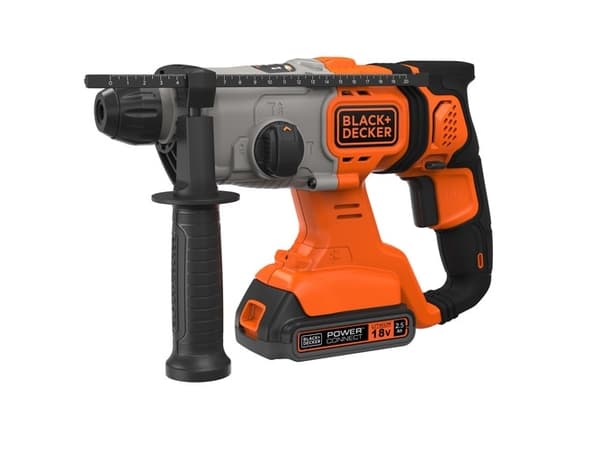BLACK+DECKER BCD900E2K - Roterende hammer - trådløs - 3-modus - SDS-plus - 1.2 joule - 2 batterier - 18 V